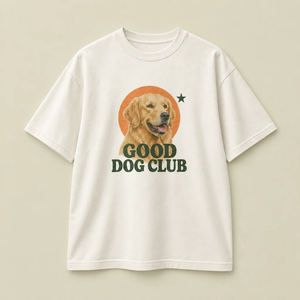 강아지 사진과 GOOD DOG CLUB 프린트 생성형 목업